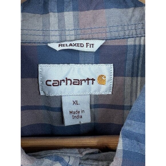 Carhartt Mens XL Relaxed Fit Gray Plaid Long Sleeve Button Down Work Shirt - Picture 5 of 14